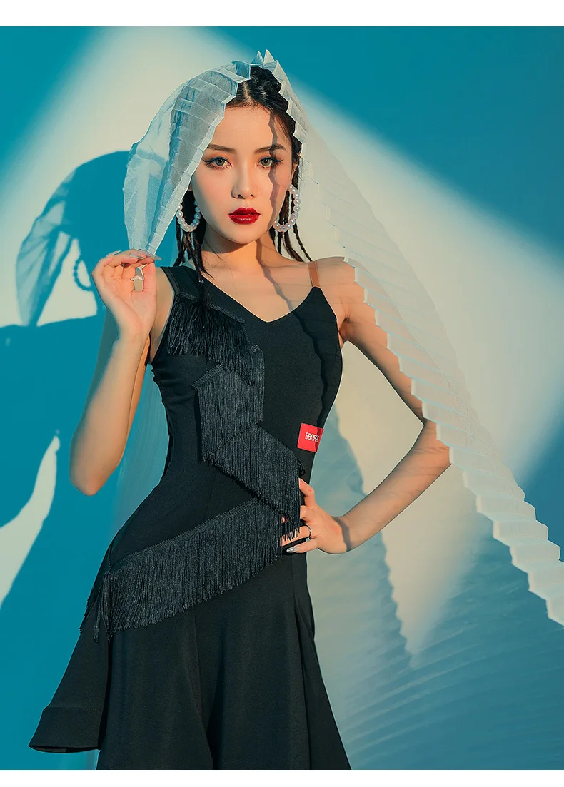 Женское платье для латиноамериканских танцев новое летнее с бахромой и юбкой