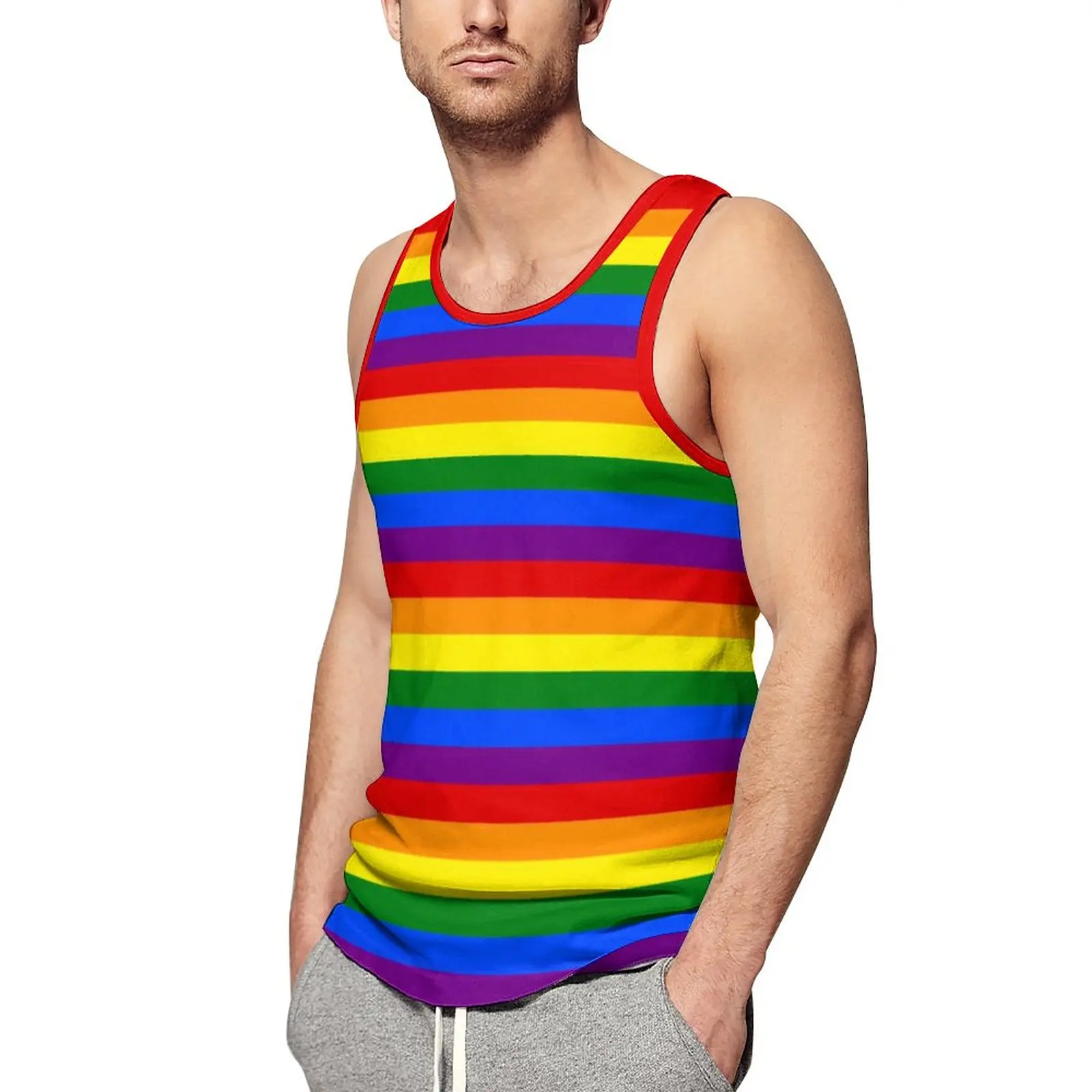 

Colorful Rainbow Flag Summer Tank Top Gay Pride LGBT Modern Bodybuilding Tops Man Design Fashion Sleeveless Shirts Big Size 5XL