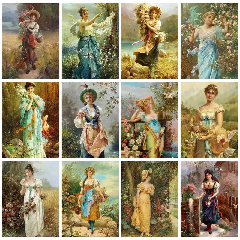 

RUOPOTY Oil Painting By Numbers On Canvas Classical Girls Coloring By Numbers For Adults Gift For Handiwork Home Decor Artwork