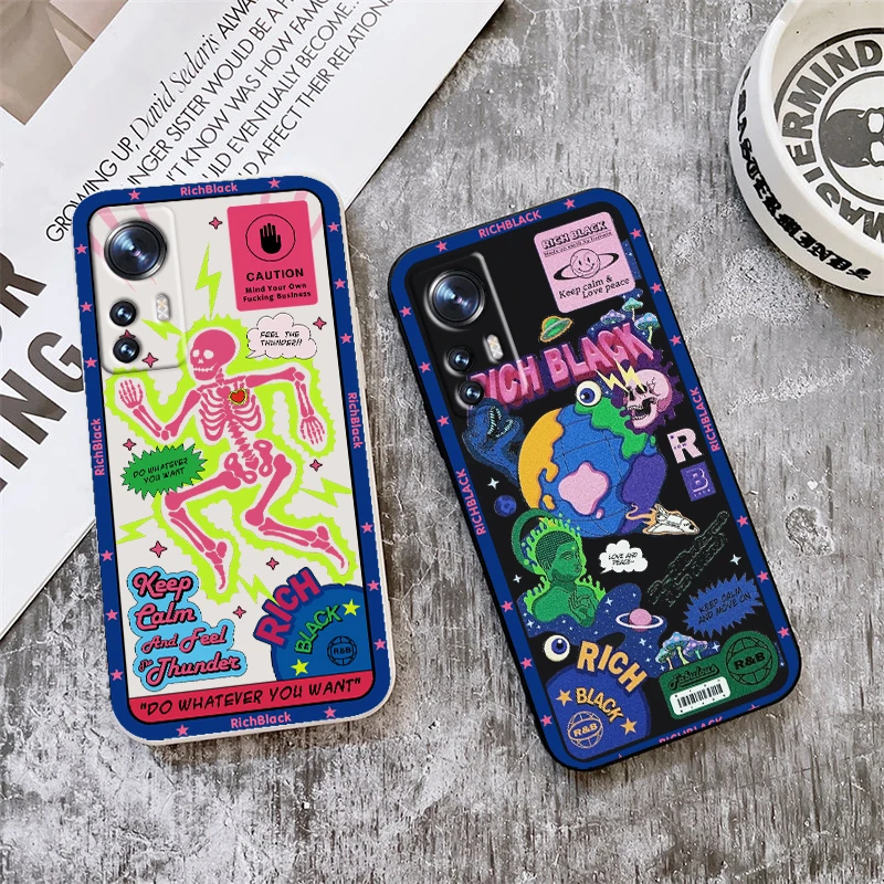 

Luxury fashion cartoon skull For Xiaomi Mi 12S 12 12X 11i 11T 11 10 10S 10T 9 Pro Lite Ultra 5G Liquid Rope TPU Phone Case