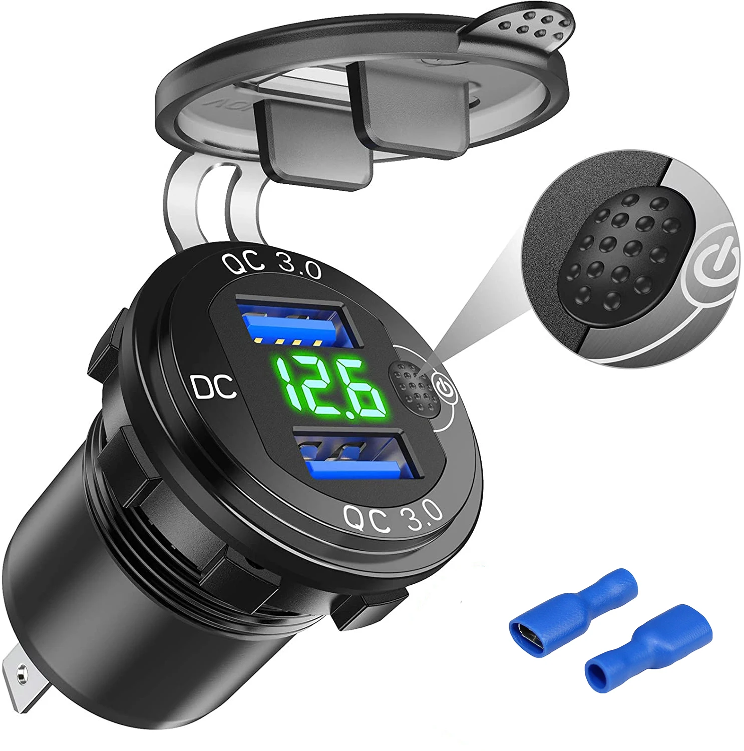 

Быстрая зарядка, автомобильное зарядное устройство с двойным USB разъемом, автомобильный адаптер QC3.0 36 Вт, водонепроницаемое устройство для 12 В/24 В, мотоцикла, квадроцикла, RV