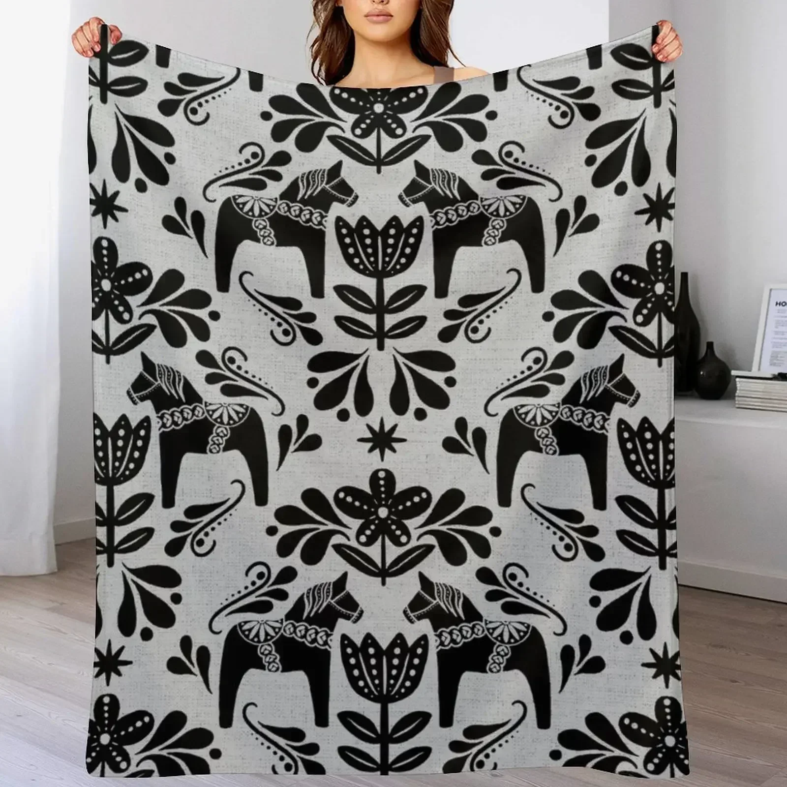Folk Art Dala Horse - черно-серое одеяло мягкое большое постельное белье мягкие одеяла