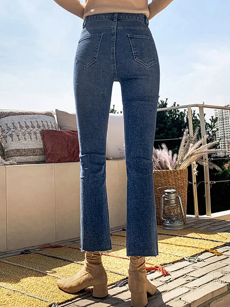 Soft Straight Streetwear Jeans For Women Ankle Length High Waist Blue Washed Denim Boyfriend Pants For Girls Fashion Clothing