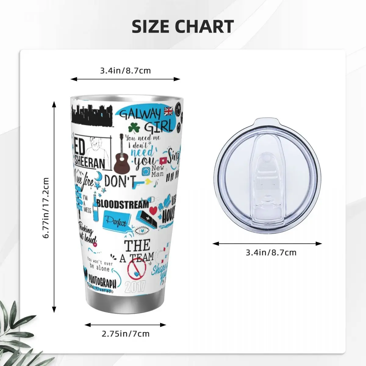 Изолированный стакан Ed Sheerans для каракули с крышкой кофейные кружки из
