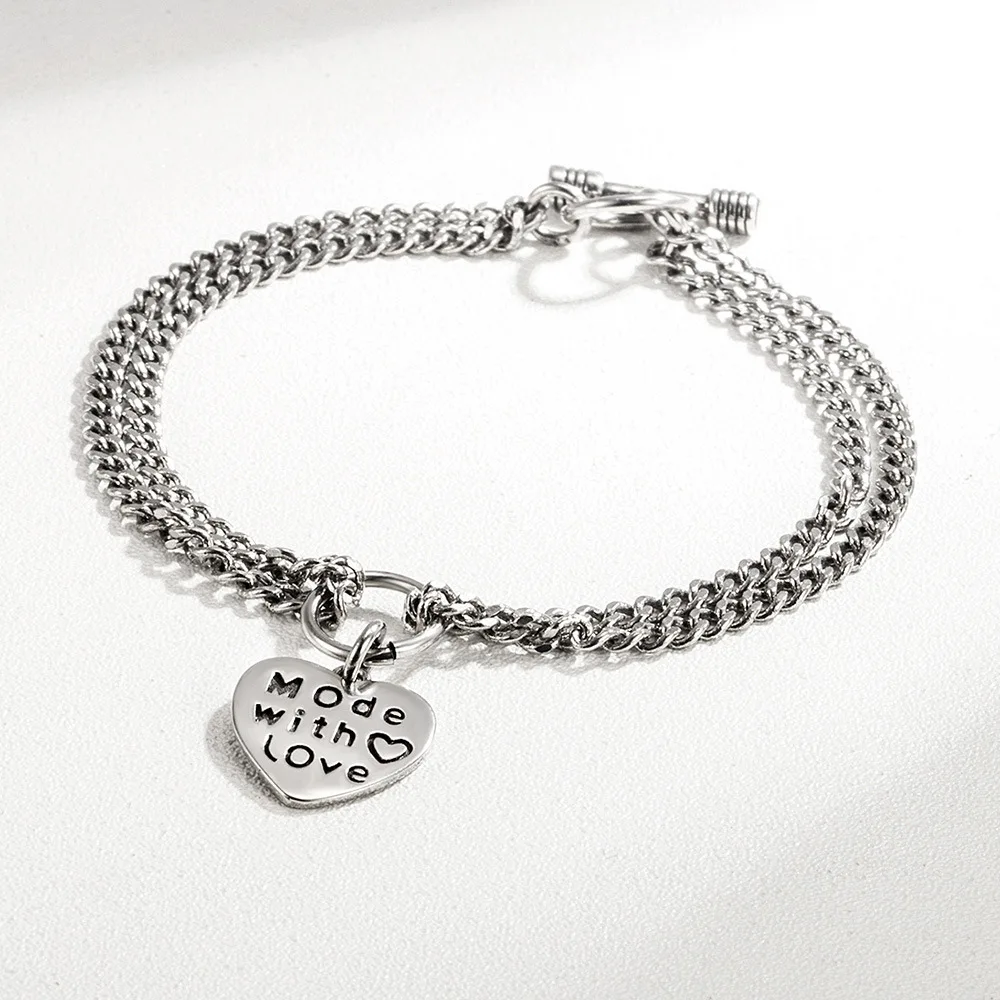 

Romantic Love Heart Lettering Thai Silver Ladies Charm Bracelet Jewelry For Women Promotion Birthday Gifts Never Fade