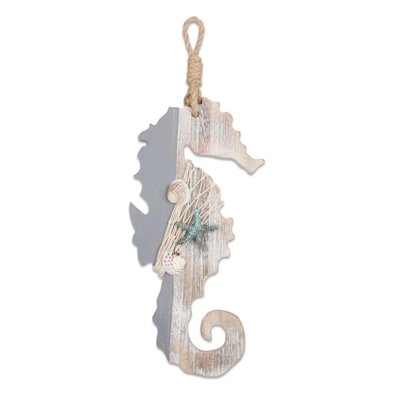 

Wooden Decor Seahorse with Starfish and Shells for Nautical Decoration Wall Hanging Ornament Beach Theme Home Decoration