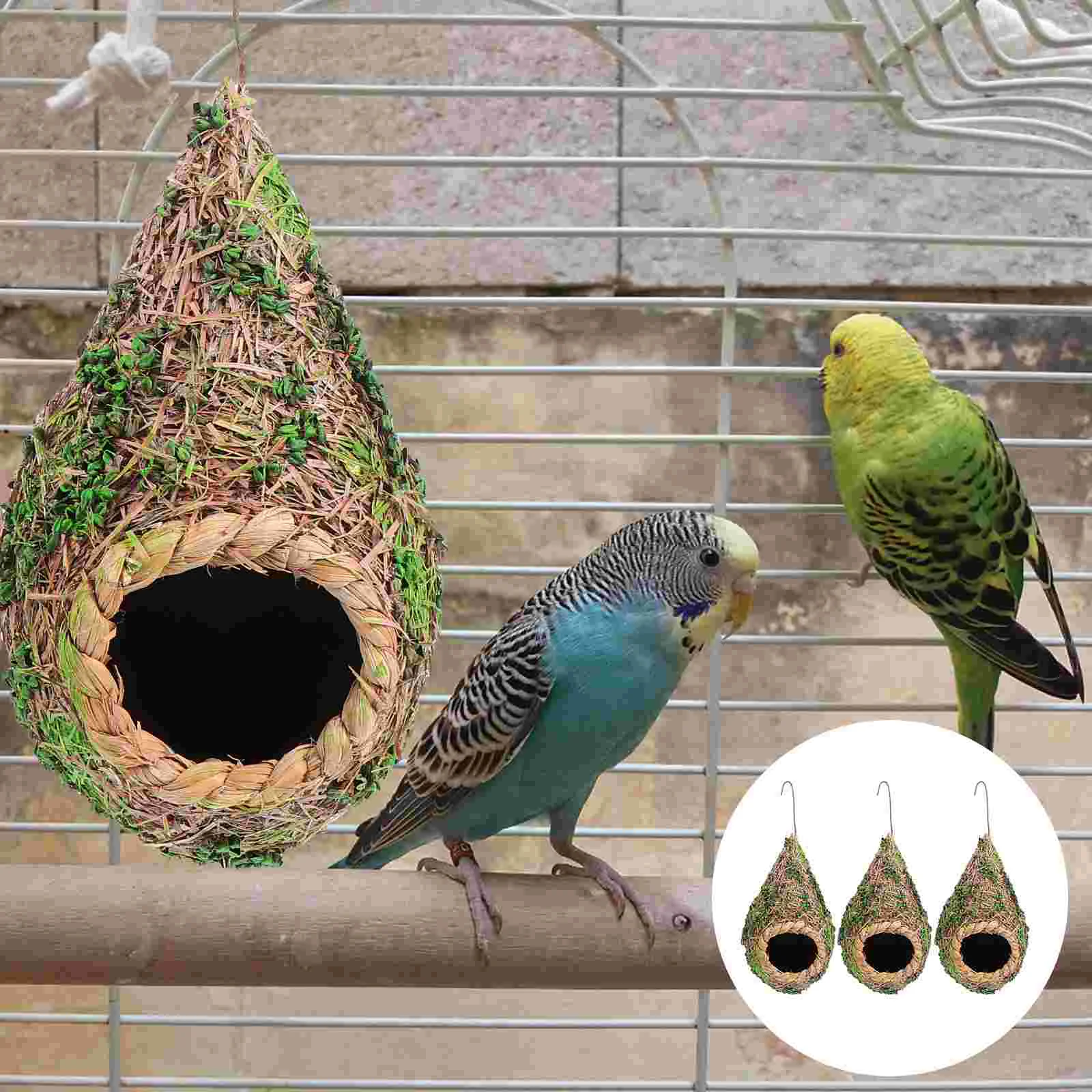 

3 Pcs Simulation Straw Bird's Nest Natural Home Decor Decorative Hanging Pet House Artificial Grass Shed