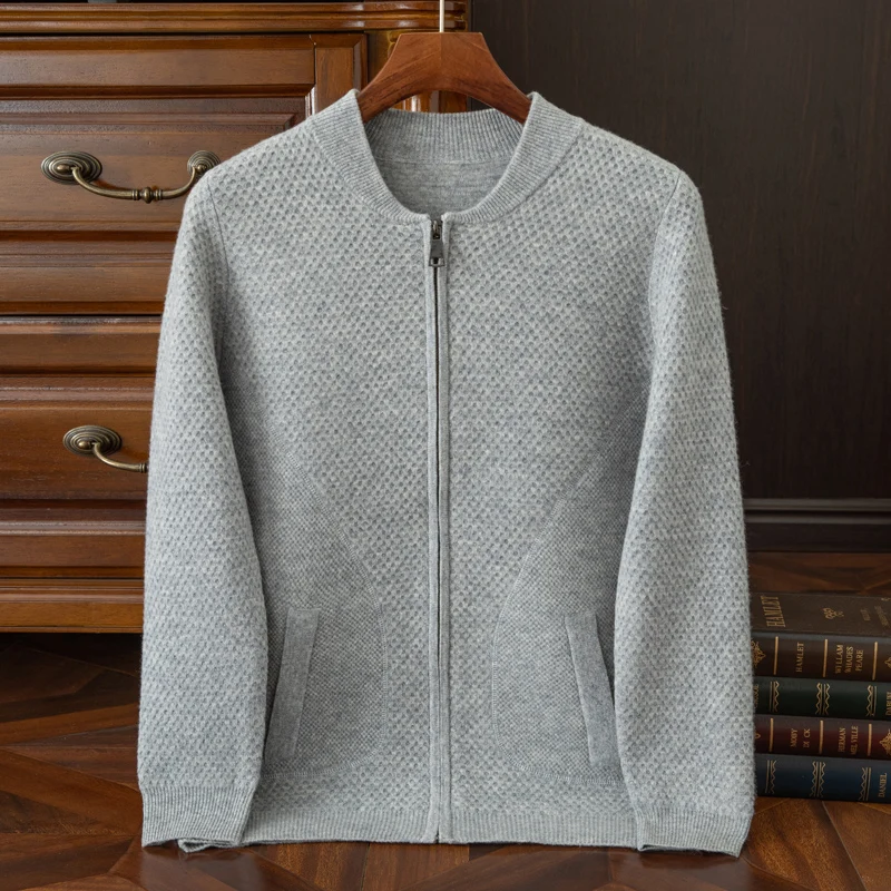 Осенне-зимний мужской кардиган свитер однотонный вязаный повседневный деловой