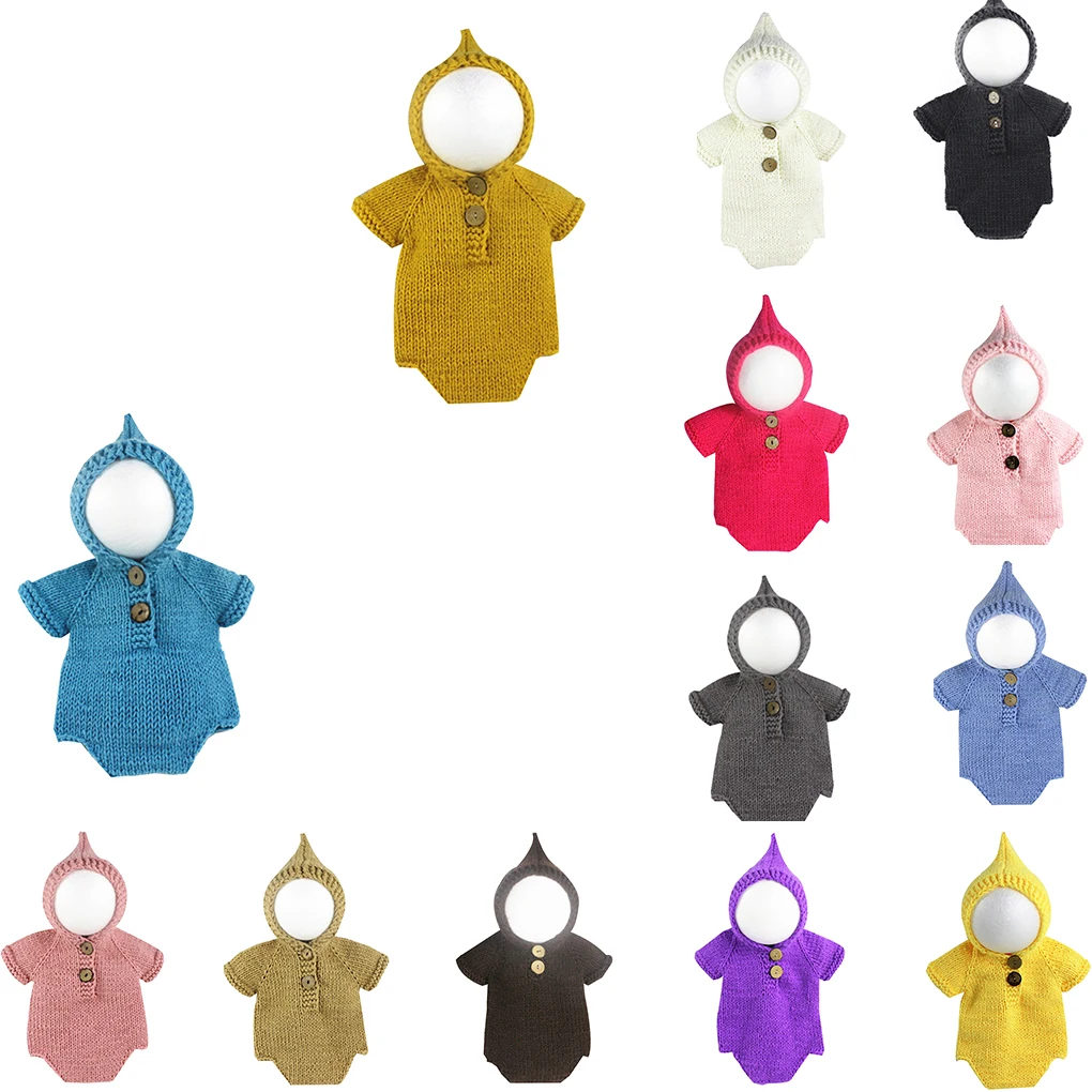 

Newborn Baby Photography Props Unisex Solid Color Jumpsuit Infant Handmade Wool Knitted Warm Soft Breathable Crochet Outfits