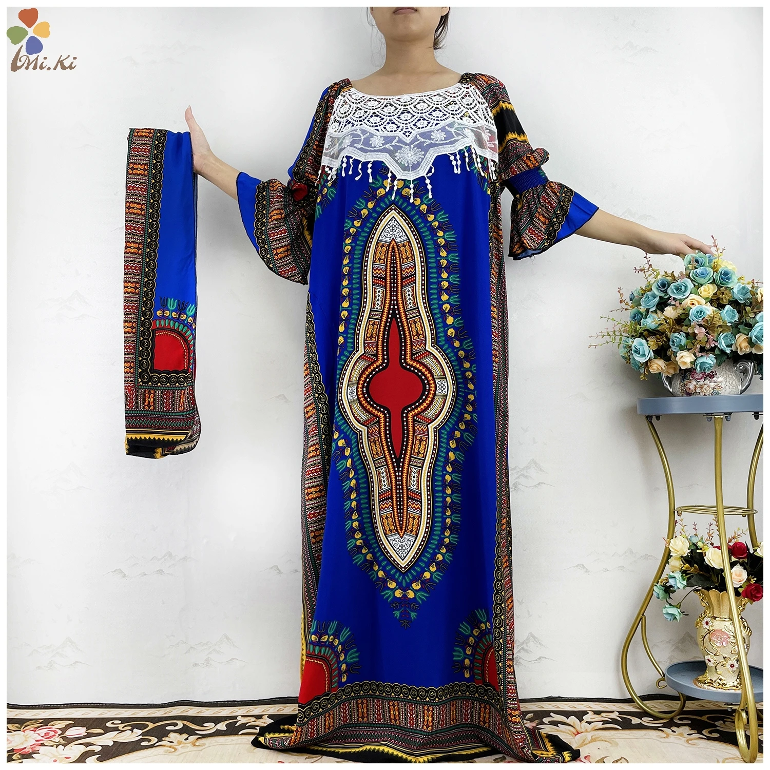2022 New Pattern Fashion Long Sleeve 2 Pieces African Floral Printing Cotton Classic Africa Design Elegant Lady Casual Dresses