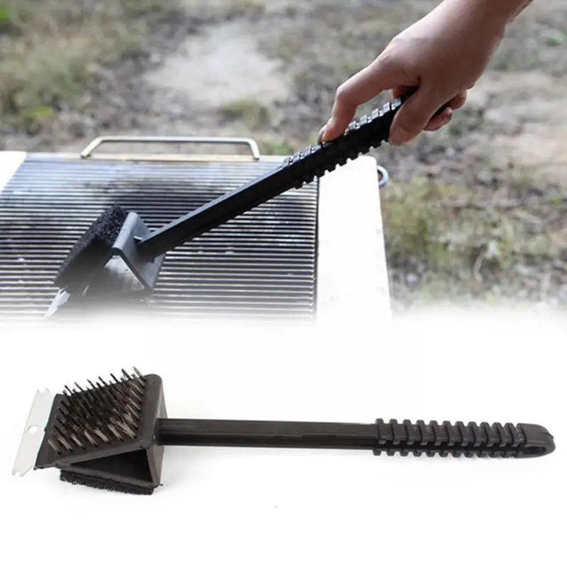 

3 In 1 Corner Wire Brush Barbecue Grill Oven Sponge Shovel Brush Cleaning Handle Wire Bbq Long M1p5