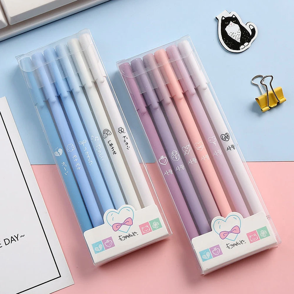 

6Pcs/Set Morandi Gel Pens Kawaii Cute 0.5MM Black Ink Ballpoint Caneta With Cap Retro School Office Stationery Supplies Stylo