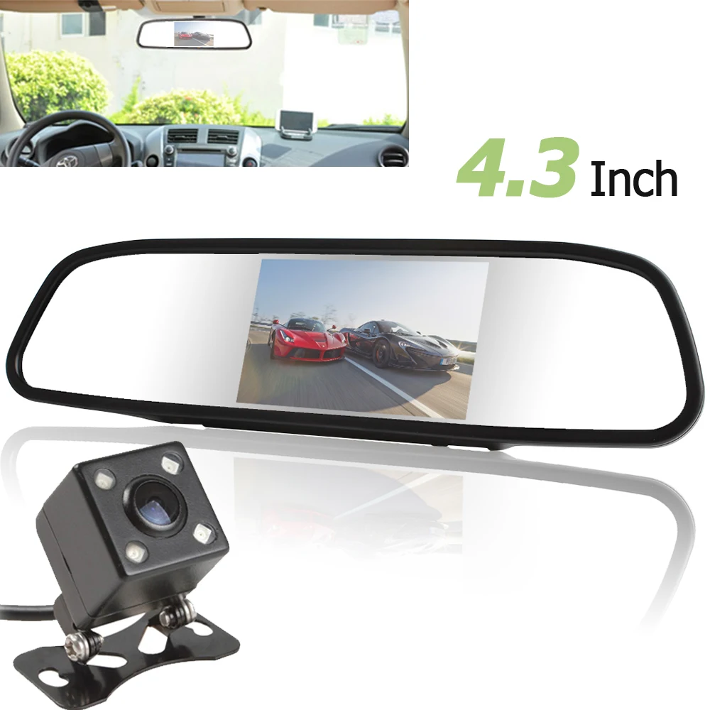 

480 x 272 4.3 Inch Color Digital TFT LCD Screen Car Rear View Mirror Monitor + 420 TV Lines Vision Camera Wide Angle Lens