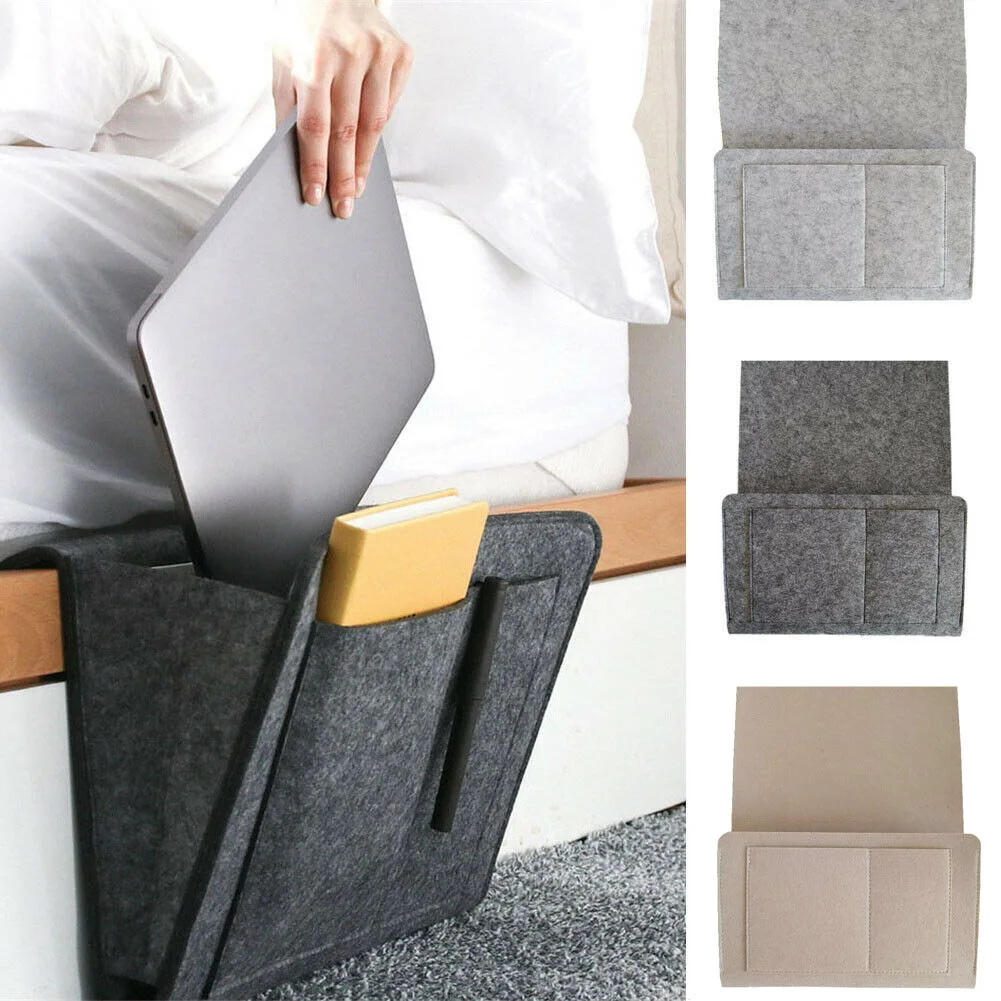 

Bedside Felt Storage Bag with Pockets Bed Sofa Desk Hanging Organizer for Phone Magazines Tablets Remotes LBE