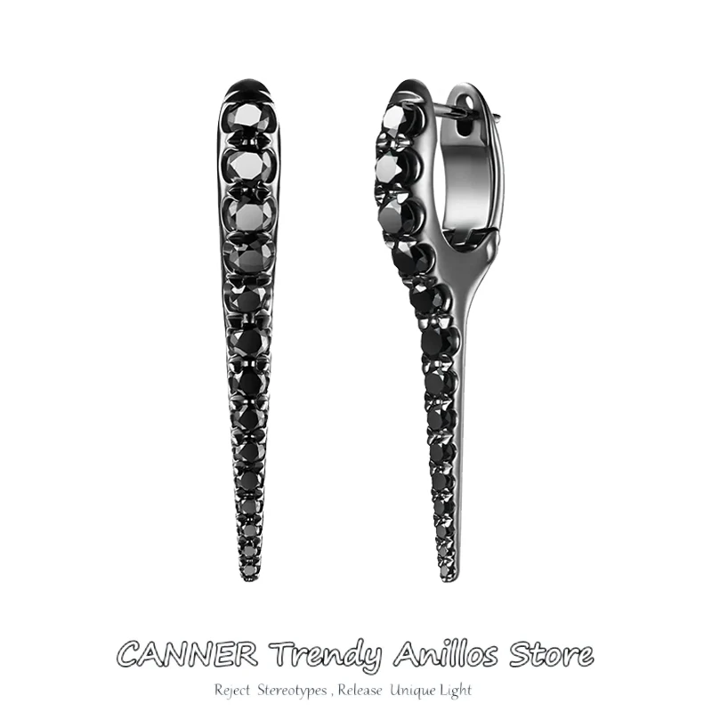 

CANNER Punk Spike Black Zircon Rivet Hoop Earrings For Women 925 Sterling Silver Huggie Earrings Piercing Jewelry Accessories