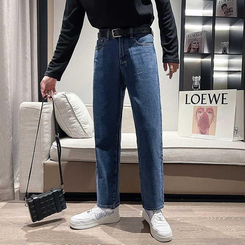 Blue Jeans Men Slim Fit Fashion Casual Straight Jeans Men Streetwear Korean Loose Biker Denim Pants Mens Trousers M-2XL