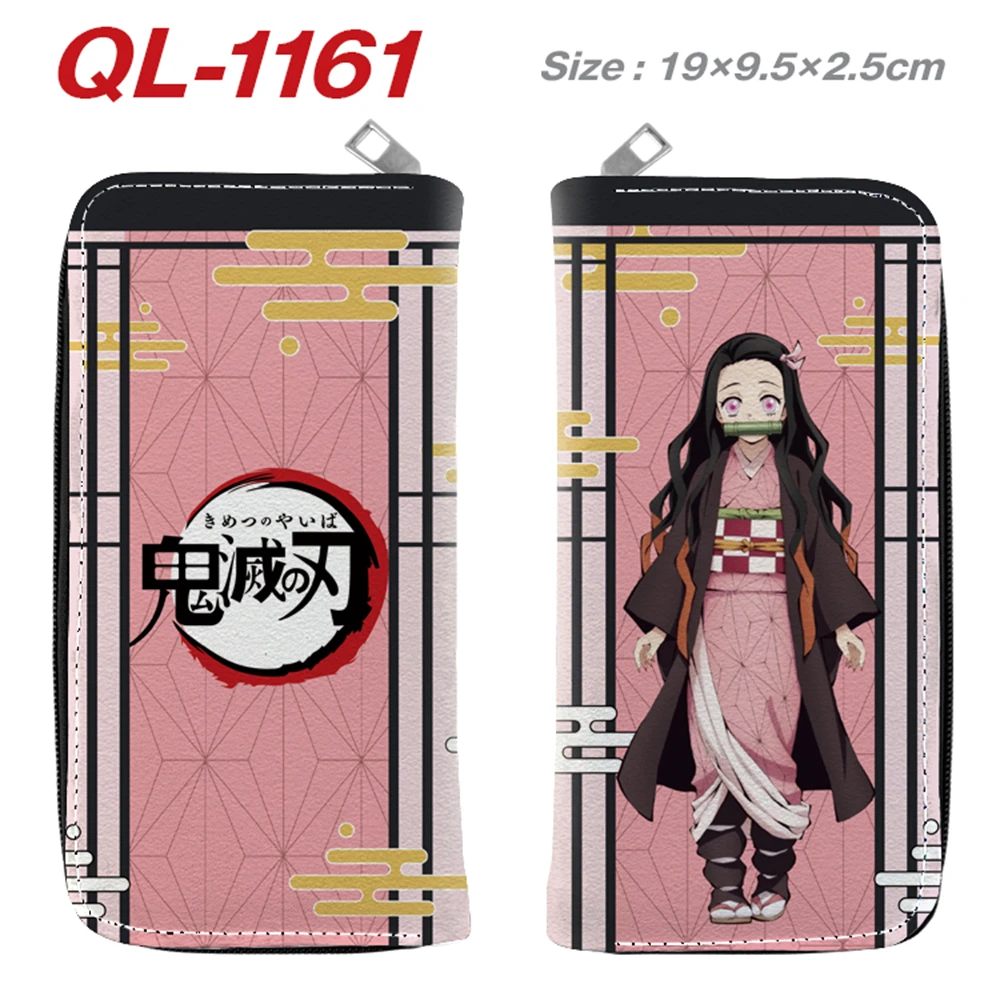 

Demon Slayer Kimetsu no Yaiba Leather Long Wallet Card Holders Casual Unisex Cartoon Coinbag Zip Layers Purse Students Handbag