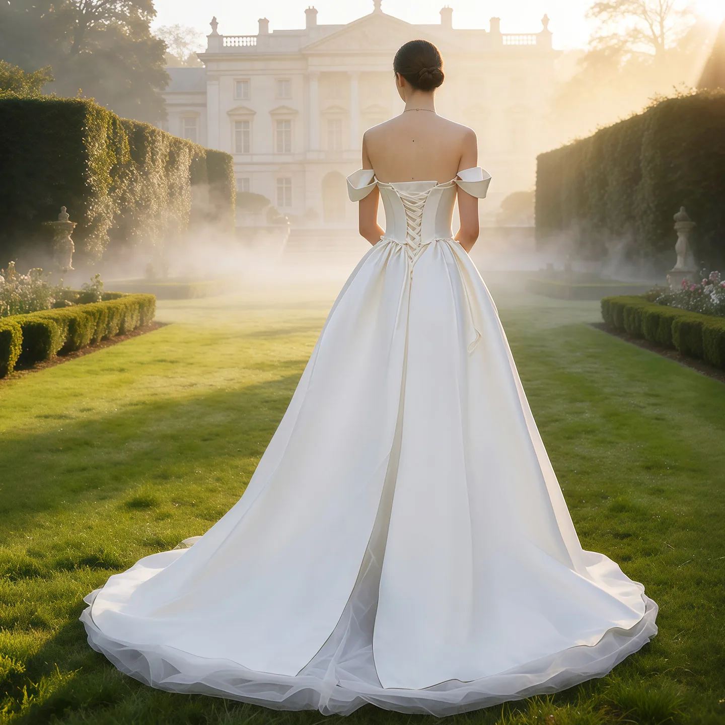 Фото Элегантное свадебное платье Sheer Fairy для женщин, белое атласное, с открытыми плечами, простое бальное платье невесты с бантом, без бретелек, SW633, на заказ №2