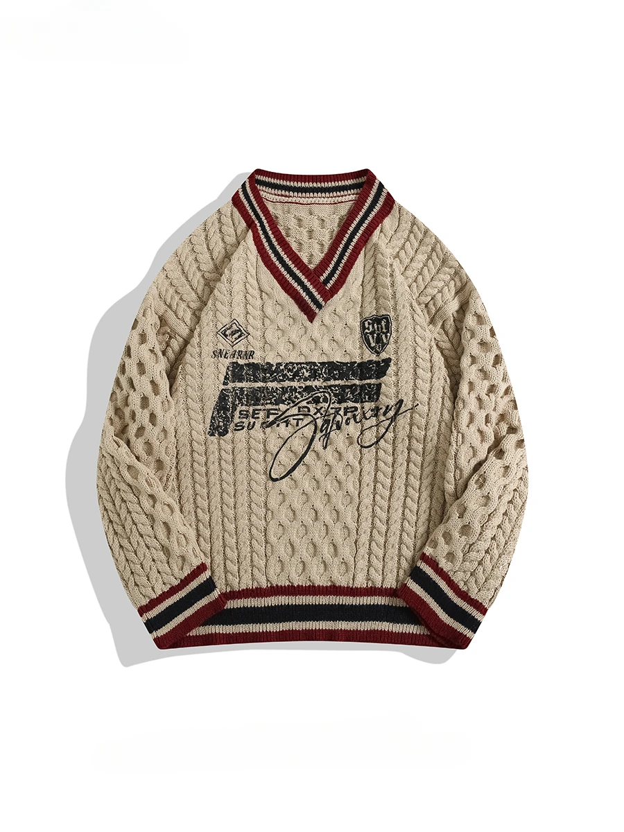 Осень-зима японский студенческий стиль контрастной полосатый свитер с v-образным