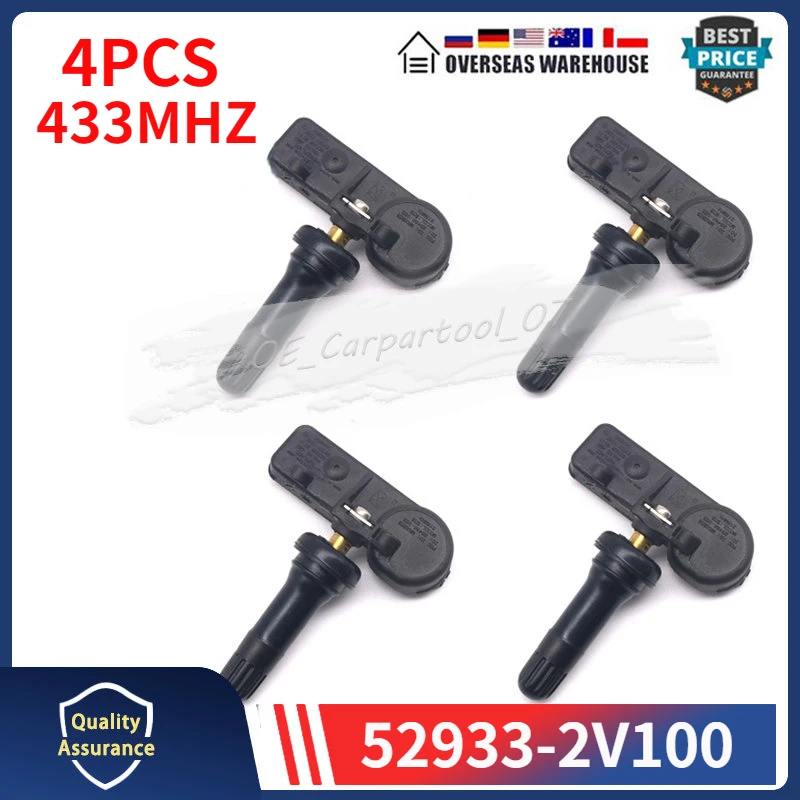 52933-2V100 529332V100 для 2011-2020 Hyundai Veloster 433 МГц TPMS датчик системы мониторинга давления в шинах комплект из 4 датчиков