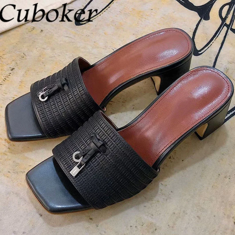 Женские мюли на квадратном каблуке летние туфли из искусственной кожи с открытым