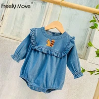 freely move spring baby clothes set girl denim romper jumpsuit newborn clothing girls outfit infant long sleeve squirrel overall