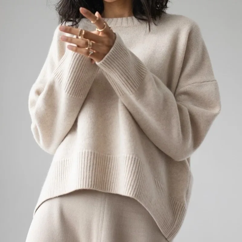 

Woman Pullover 2021 Autumn and Winter Women Solid Color Classic Knitted Casual Temperament Straight Pullover Sweater Streetwear