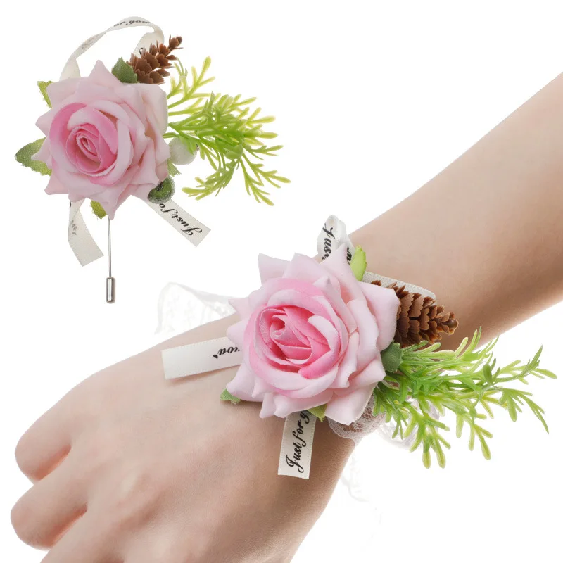 

Bridesmaid Bracelet Wedding Bracelet Polyester Ribbon Rose Flowers Bridel Gifts Wrist Corsage for Wedding Wrist Decoration
