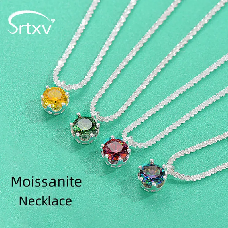 

0.5/1/2CT Colorful Moissanite Necklace for Women 925 Sterling Silver Chains Classic Six Claws Pendant Wedding Party Gift Jewelry