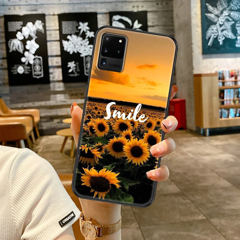 Sunflower Yellow Flower Phone case For Samsung Galaxy Note 4 8 9 10 20 S8 S9 S10 S10E S20 Plus UITRA Ultra black painting bumper | Мобильные
