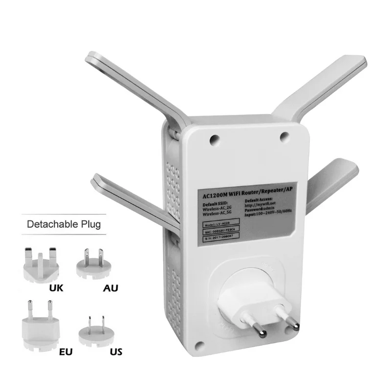 

Banggood New Lv-AC09 5G 1200M Wireless Repeater Dual Band AP Signal Expander Portable Plug Smart Home Four antenna transmission