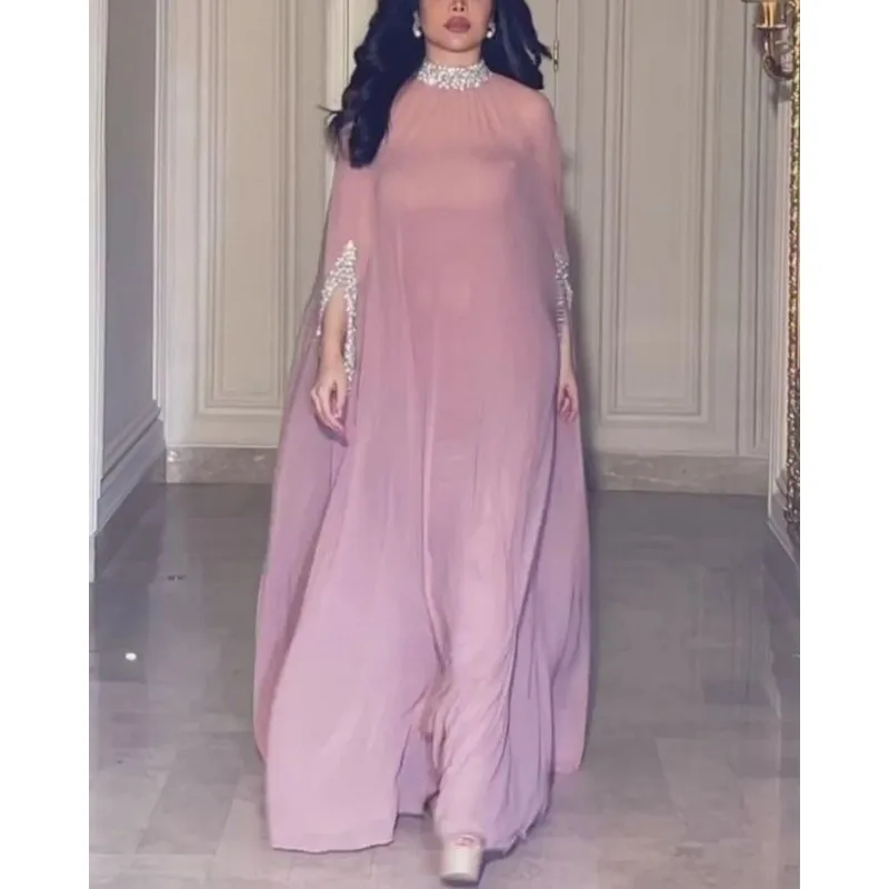 

Wepbel Y2K Cloak Sequin Chiffon Dress Women Batwing Sleeve Banquet Evening Dress Two-Piece Set Outfits Muslim Abaya Caftan Robe