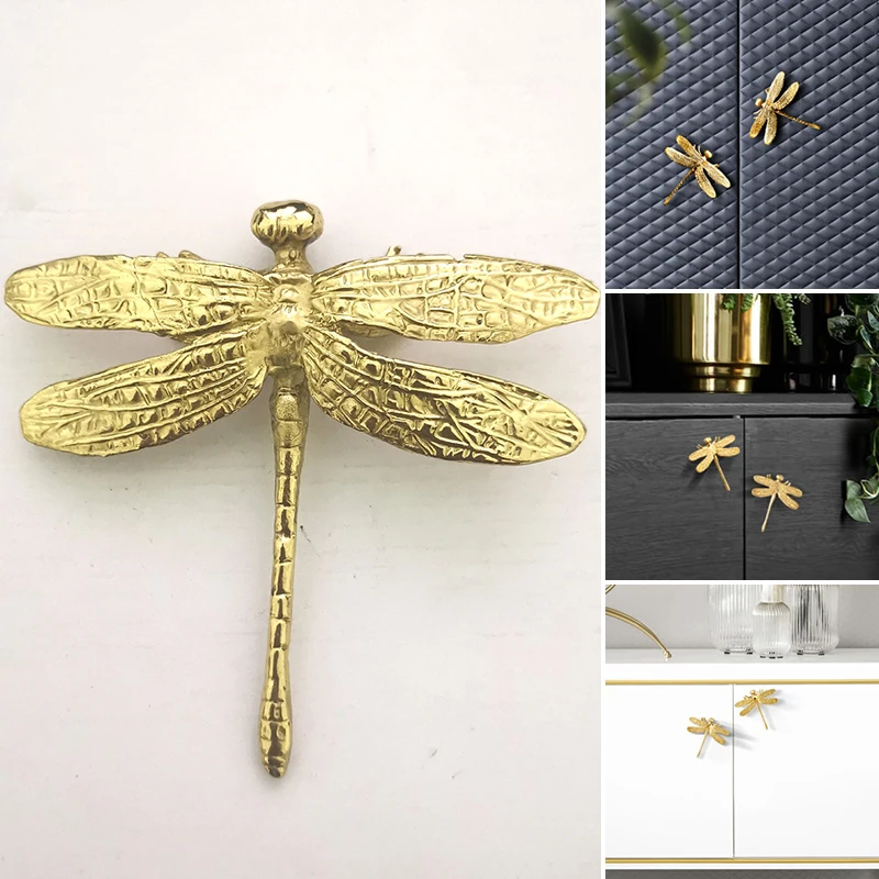 

Brass Dragonfly Handle Furniture Decoration Nordic Style Gold for Dresser Cabinet Drawer Door Knobs Light Luxury Small Handle