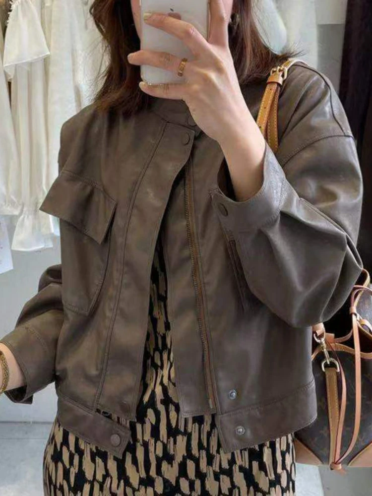 Black Biker Zipper Leather Jacket Women High Street Korean Fashion Outerwear Chic Tops Female Casual Loose Moto Coat Autumn 2022