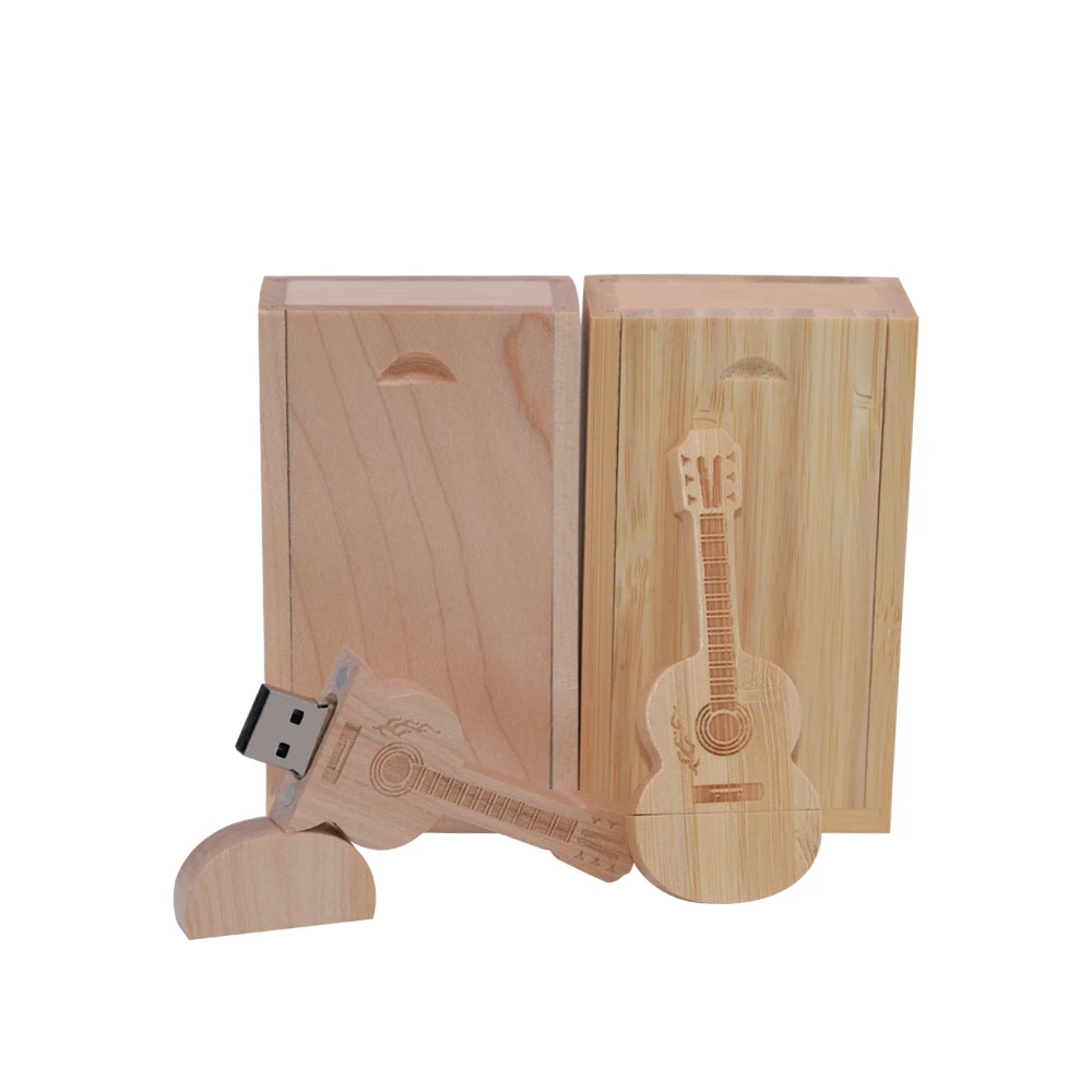 

USB 2.0 Flash Drive 4GB 8GB 16GB 32GB 64GB 128GB Guitar Pen Drives with box Wooden Memory Stick custom logo music day Gifts