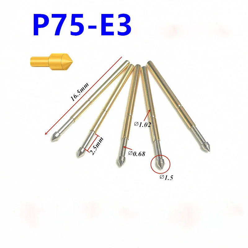 TOTOT 100pcs P75-E2 Spring Test Probe Pogo Pin Test Tools Dia 1.3mm Conical Head 1.02mm Thimble Length 16.5mm PCB Testing Pin Spring Contact Probe