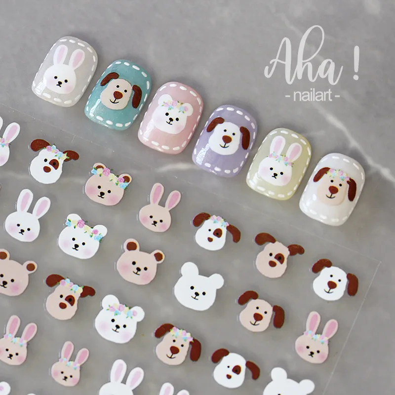 

3D Cartoon Dog Bear Anime Nail Sticker Cute Rabbit Panda Flower Nail Art Decorations Japanese Smiley Design Dropshipping