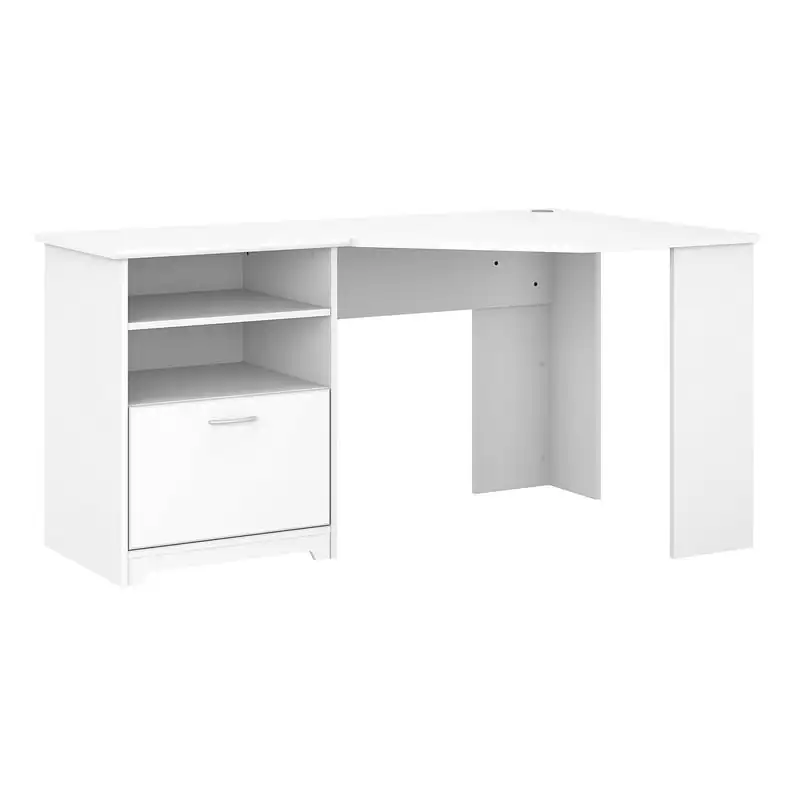 

60W Corner Desk with File Drawer and Storage Shelves in White