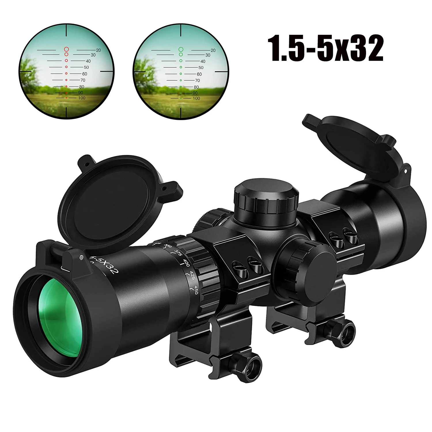Professional Crossbow Scope 20-100 Yards 5 Level Brightness Red and Green Illuminated Etched Glass Reticle Hunting Riflescope