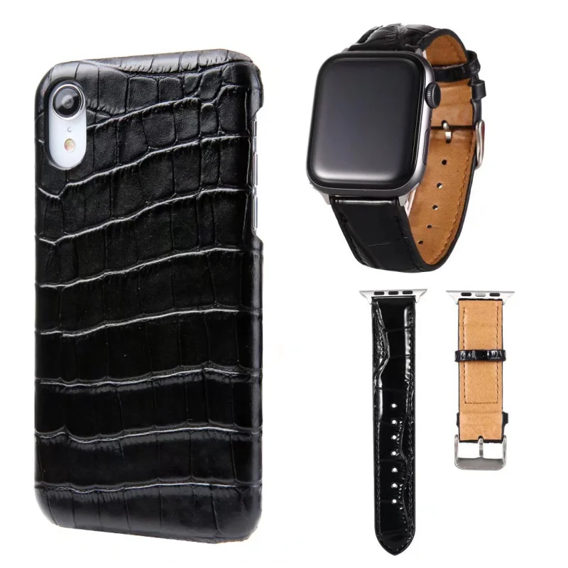 Fran-17L Genuine Leather Crocodile Pattern Case For iPhone 7 8Plus X XR XS MAX 11 12 13 for Apple Watch 3 4 5 6 7 Band Size  