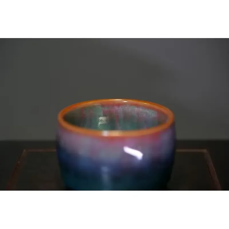 Фото 【CHIMU HOME】 Чашка для чая из фарфора ручной работы Jun Porcelain Arhat для азиатских дзен-наборов, с сине-золотой глазурью, термостойкая, 150 мл, для использования в кафе и №3