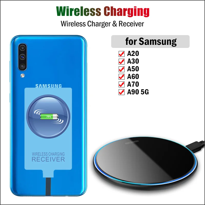 wireless charger type c receiver for samsung galaxy a20 a30 a50 a60 a70 a90 5g qi wireless charging adapter usbc connector free global shipping