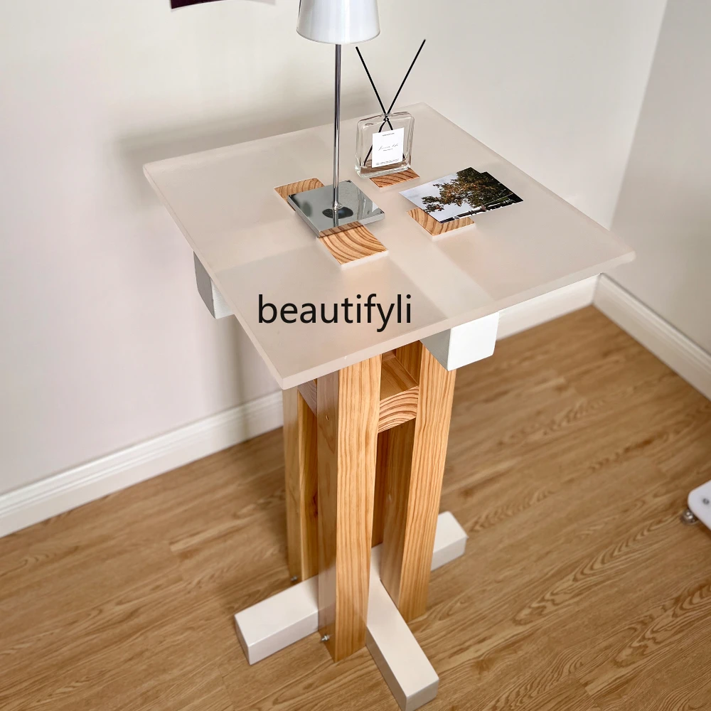 

Acrylic Solid Wood Square High Bar Table Coffee Shop Small Apartment Table