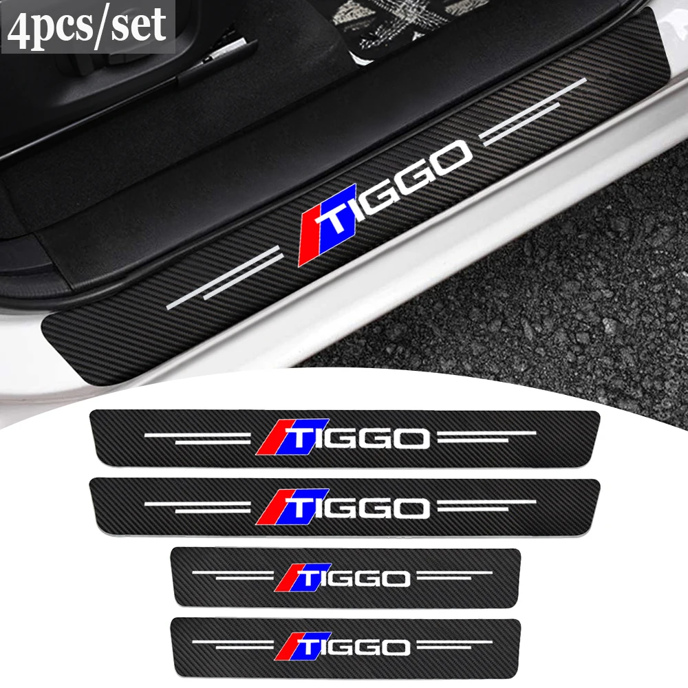 

4Pcs For CHERY TIGGO 3 4 5 7 PRO 8 Carbon Leather Fiber Car Door Sill Plate Stickers Threshold Protector Decal Decor Accessories