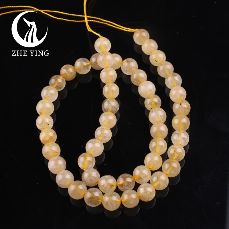Natural Yellow Rutilated Quartz Stone Beads 6 8 10mm Round Loose Spacer Beads For Jewelry Making DIY Bracelets Accessories 15''