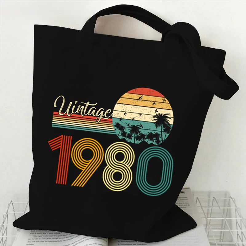 Фото Винтажная большая сумка 1984 года, винтажная сумка-тоут 1980–1989, холщовые сумки на плечо, многоразовая складная сумка для покупок большой вместимости №2
