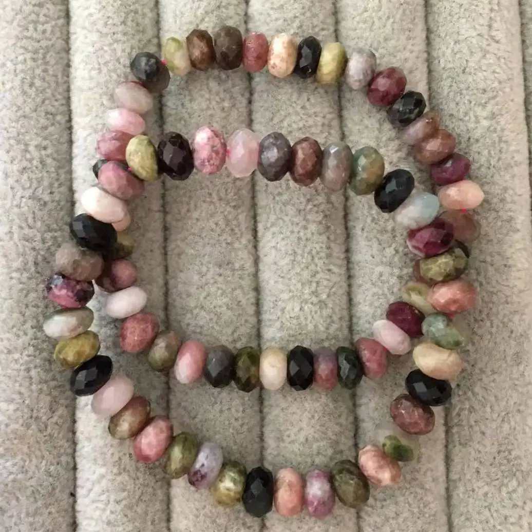 

2bracelet As photo (2) Approx3-5*7-7.8mm AKAC natural tourmaline faceted rondelle bracelet beads