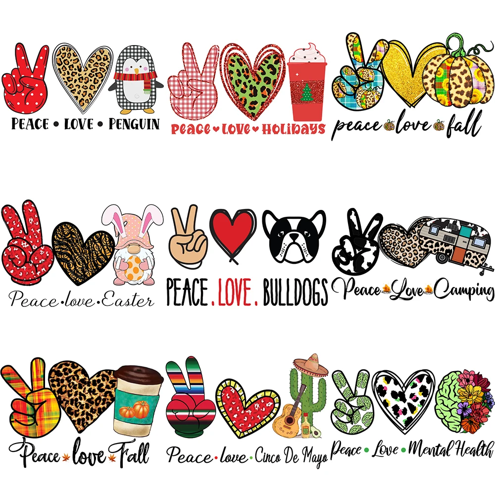 

Fashion Clothes Printing Peace Love Iron On Transfer Stickers for T Shirts Patches for Clothing Calcomanias Para Ropa Applique