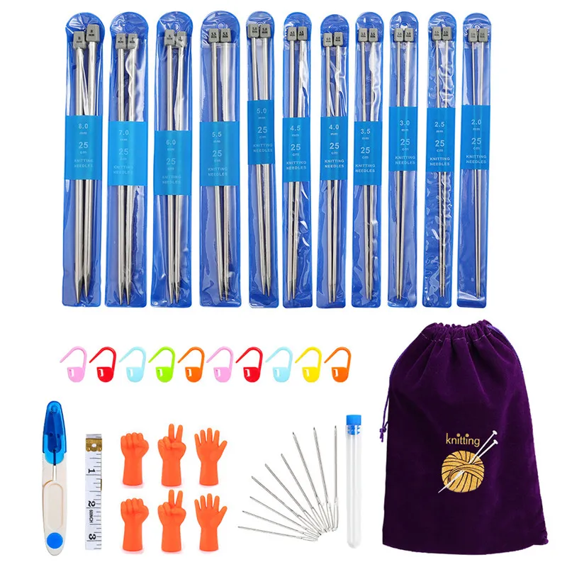 

Новинка набор спиц для вязания из нержавеющей стали двойной заостренный крючок для вязания свитер рукоделие инструмент для вязания набор д...