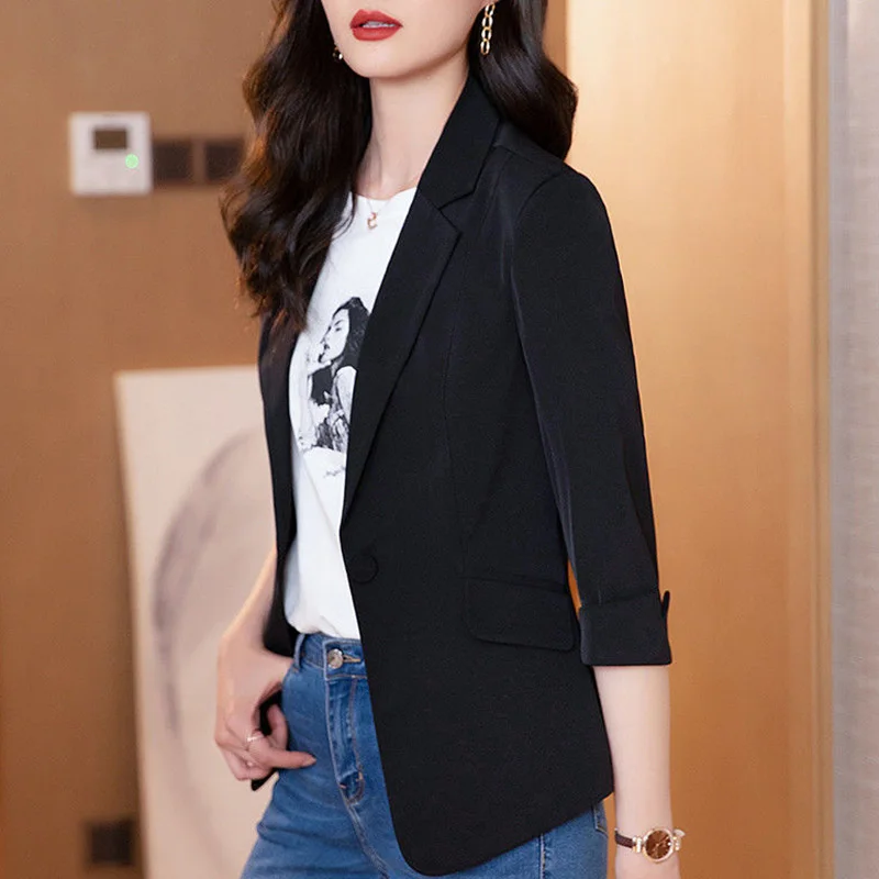 Женский однотонный блейзер на пуговицах с лацканами в корейском стиле